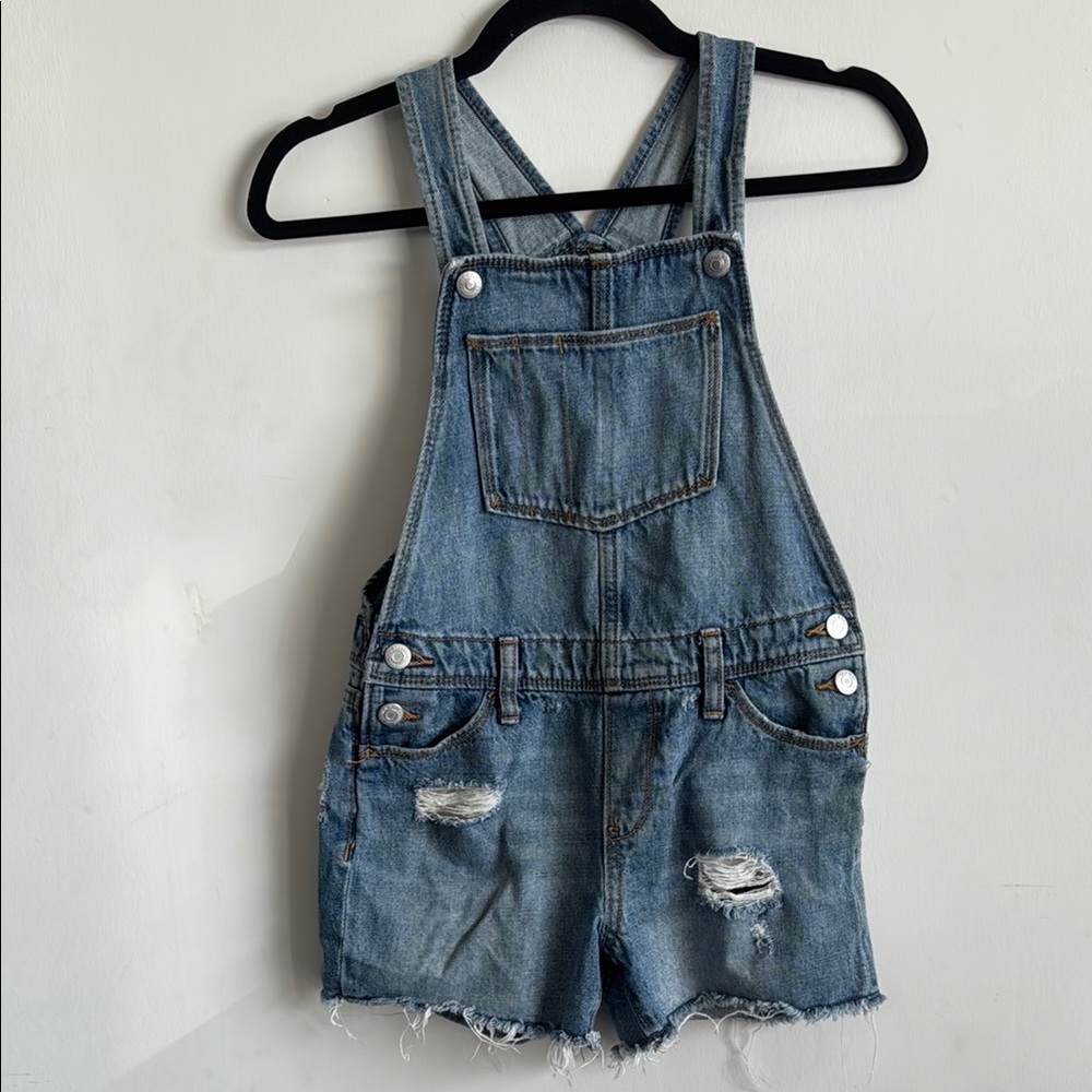 Old Navy girls size large 10/12 Blue Denim shirt distressed Overalls